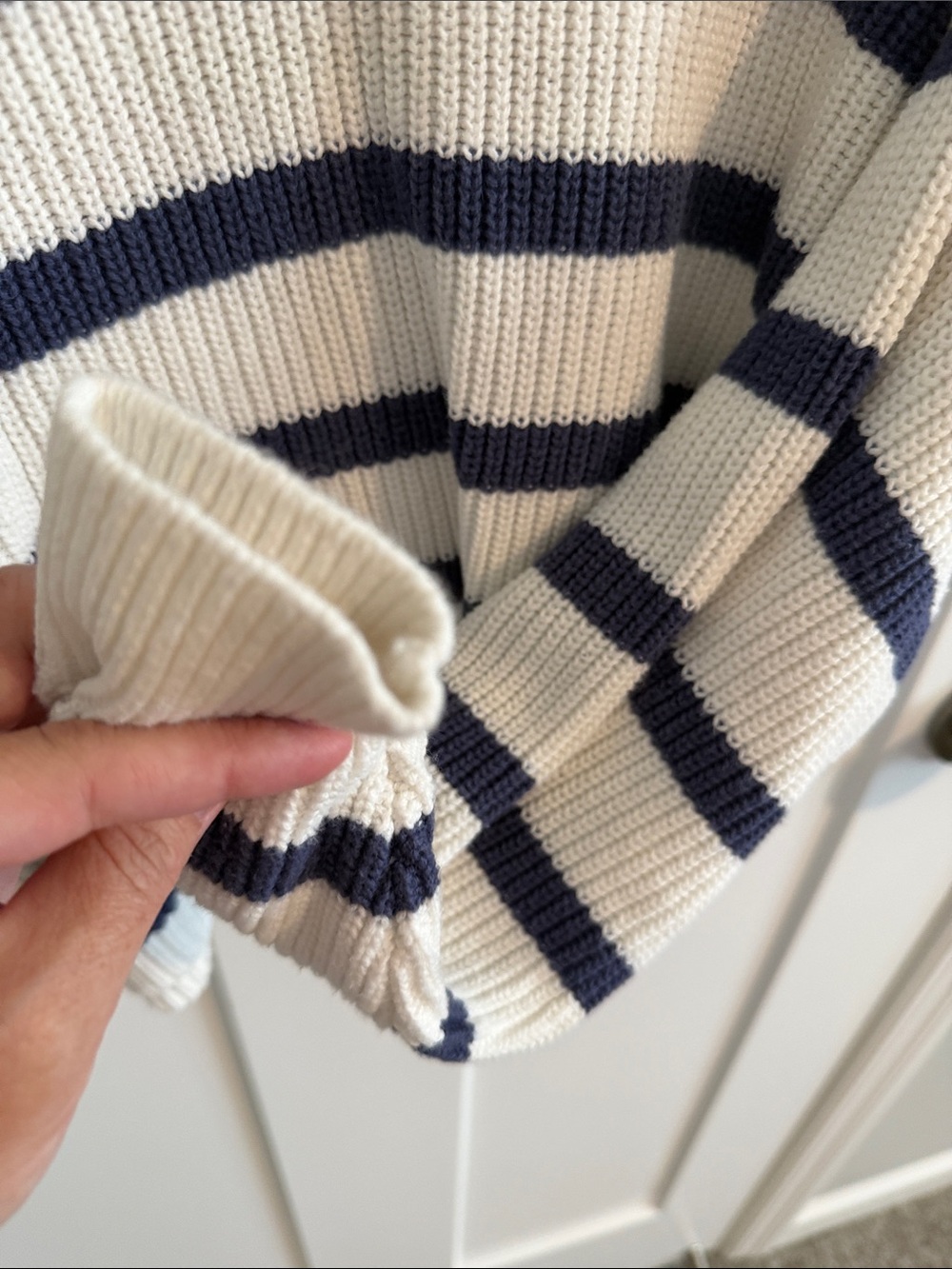 Hollister Cream and Navy Striped Crewneck Sweater - Picture 4 of 5